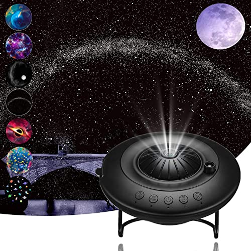gejiuer Proiettore Stelle LED UFO Luce Notturna con Galaxy Aurora Cielo Stellato con 8 Planetario Proiettore Luce dell atmosfera della Stanza per Bambini, Neonati, Adulti,Nero