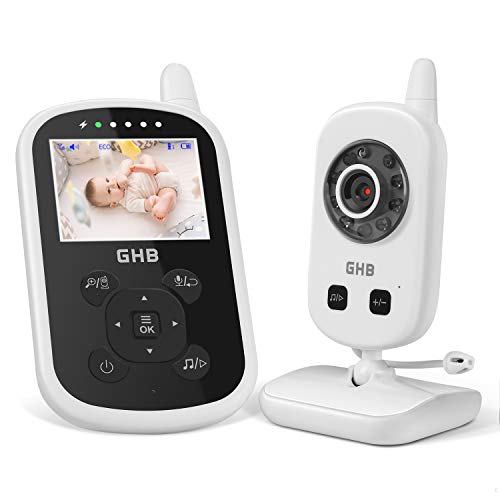 GHB Baby Monitor Videocamera Schermo 2.4 ,950mAh Batteria,Comunicazione Bidirezionale,VOX Visione Notturna Visione Monitoraggio Temperatura,Ninne Nanne