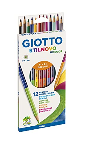 GIOTTO Stilnovo Bicolor - Astuccio da 12 Matite a Pastello Colorate a Doppia Punta, 3.3mm, Bicolor