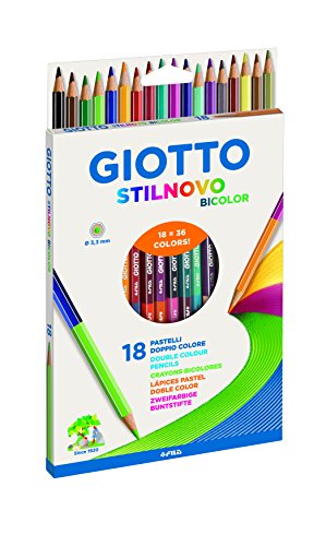 GIOTTO Stilnovo Bicolor - Astuccio Da 18 Matite A Pastello Colorate Bicolore, 3.3 mm, Colori Intensi