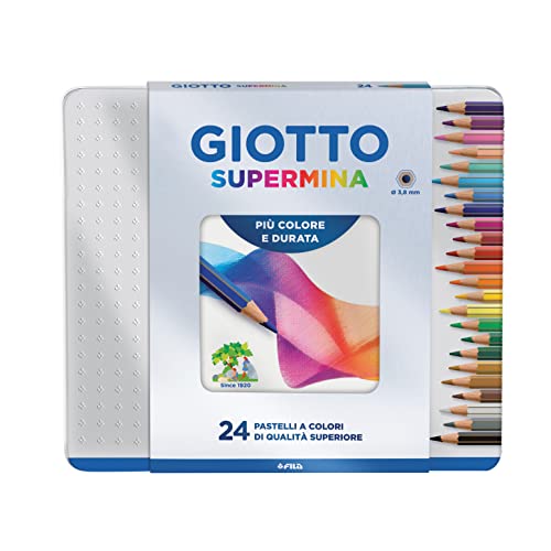 GIOTTO Supermina - Scatola Di Metallo Da 24 Matite A Pastello Colorate, 3.8 mm, Colori Intensi