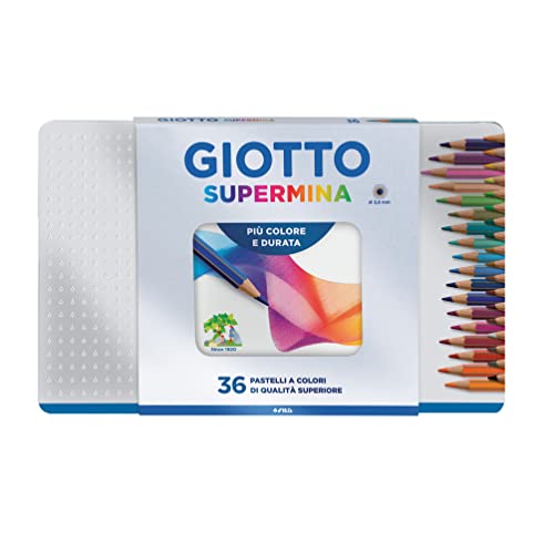 GIOTTO Supermina - Scatola Di Metallo Da 36 Matite A Pastello Colorate, 3.8 mm, Colori Intensi