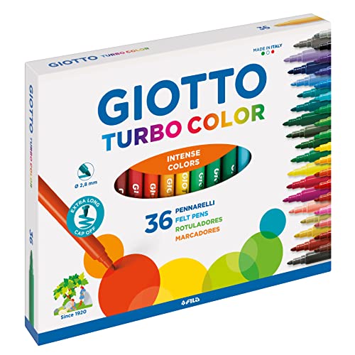 GIOTTO Turbo Color - Astuccio da 36 Pennarelli a Punta Fine, 2.8mm, Colori Intensi