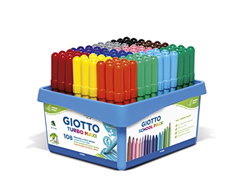 GIOTTO Turbo Maxi - Confezione per la Scuola da 108 Pennarelli a Punta Larga, 5mm, Colori Assortiti