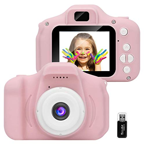 GlobalCrown Fotocamera Bambini,Mini Ricaricabile Fotocamera Digitale per bambini Videocamera Regali per Ragazze Ragazzi da 3-8 Anni,8MP Video HD Schermo da 2 Pollici (Scheda 32 GB inclusa)