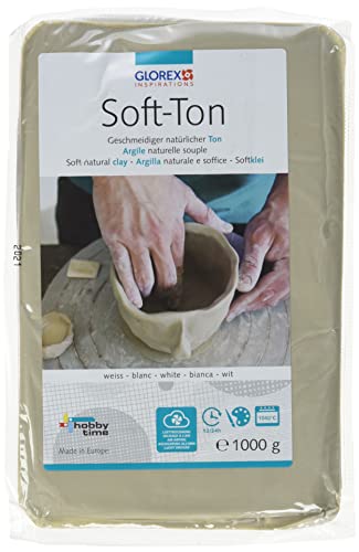 Glorex Soft TON - Terracotta, 2500 g, indurente all Aria o al Calore, Argilla, Bianco, 1000 g