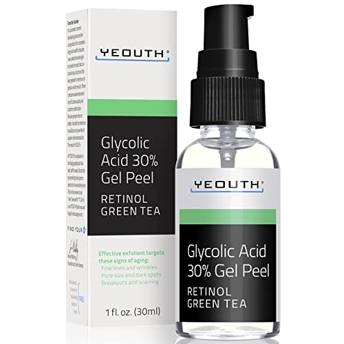 Glycolic Acid Peeling 30% Professional Chemical Facial Peel with Retinol, Green Tea Extract, Acne Scars, Collagen Enhancement, Wrinkles, Fine Lines, Sunspots, Anti-Aging, Acne (1 ounce)