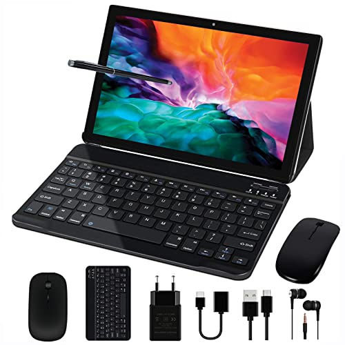 GOODTEL Tablet 10 Pollici Android 11 Processore Octa-Core 4 GB RAM 64 GB ROM, Smart IPS, Batteria 8000 mAh, 5 MP + 8 MP, WiFi | Bluetooth | OTG, Custodia + Penna + Tastiera + Mouse, Nero