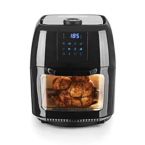 GOURMETmaxx Digital XXL Hot Air Deep Fryer 9 litri | Frittura senza grassi, friggitrice, forno e griglia rotante in uno | Incluso spiedo rotante per pollo e shish kebab [1800 watts nero]