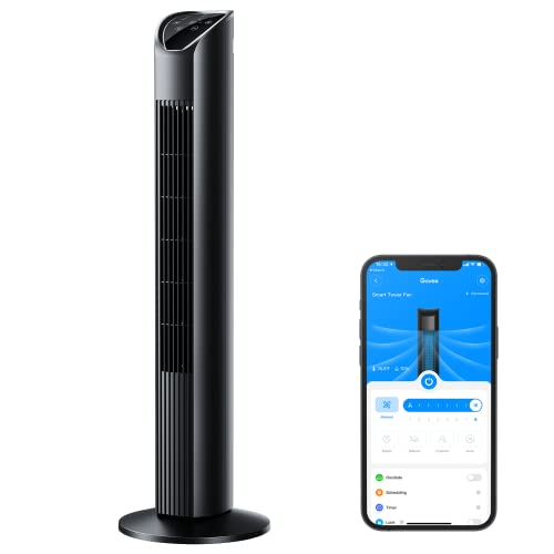Govee Ventilatore a torre WiFi a colonna, oscillante a 75° con Alexa e Google Assistant, 8 velocità, 3 modalità di ventilazione, controllo app, timer 24H, nero silenzioso 97 cm