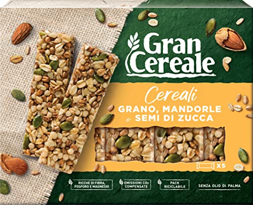 Gran Cereale, Snack Barrette di Cereali con Grano, Mandorle e Semi di Zucca, Ricche di Fibra, 5 Barrette, 135 g