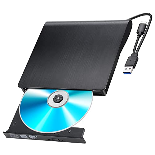 Gueray Unità DVD esterna esterna con convertitore USB 3.0 e tipo C, CD DVD portatile, lettore RW, masterizzatore per laptop, desktop, Windows Mac, compatibile