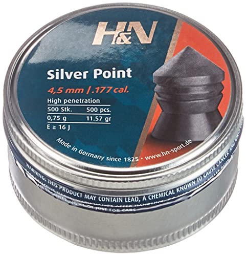 H&N Sport Pallini Silverpoint .177 4,50 Mm, Unisex Adulto, Argento, m