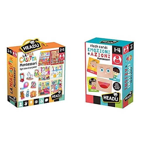 Headu-La Mia Casetta Montessori Gioco, Multicolore, It20454 & Flashcards Montessori Emozioni E Azioni, It23103