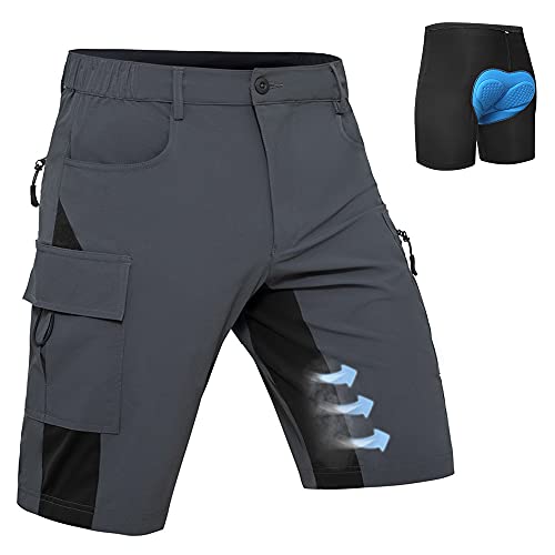 Hiauspor Pantaloni da Mountain Bike da Uomo Pantaloncini Larghi da MTB Pantaloni da Bici Imbottiti 3D Pantaloni Larghi da Bici ad Asciugatura Rapida (Grigio, L)