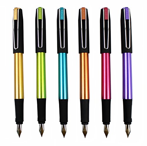 Hillento Yiren set penna stilografica, studente set di penne 6 colori, cappuccio nero, di plastica (oro, blu, verde, viola, rosso, arancione)