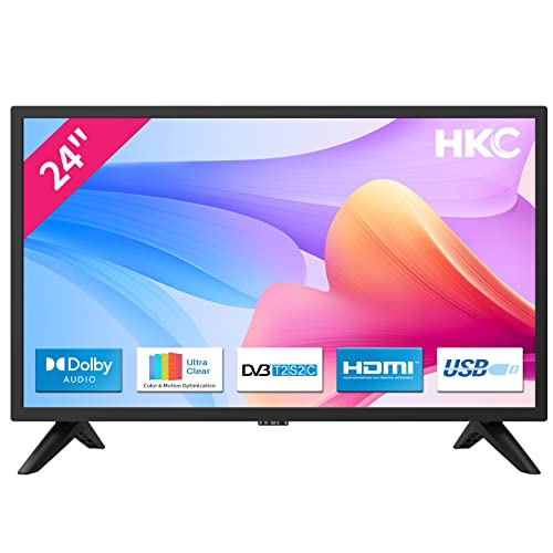 HKC 24F1D TV 24 pollici (televisore 61 cm), Dolby Audio, Triplo Tuner DVB-C T2 S2, CI+, HDMI, USB, VGA per collegamento al PC, modalità Hotel inclusa, (versione 2022)