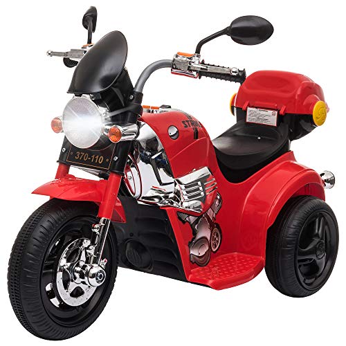 homcom Moto Elettrica per Bambini 6V a 3 Ruote con Luci e Musica, velocità 3km h, età 18-36 Mesi, 87x46x54cm, Rosso