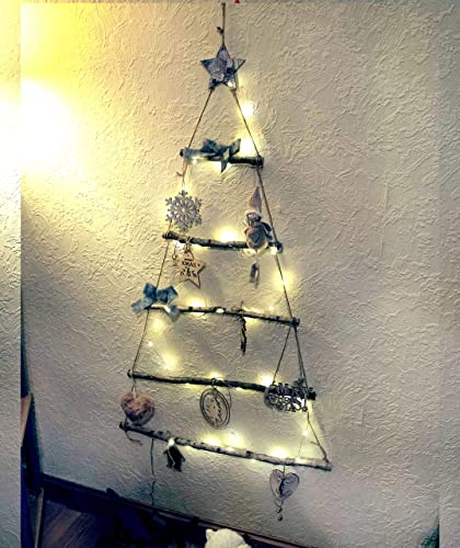 HomeZone Albero di Natale rustico con luci LED da 133 cm in legno, ...