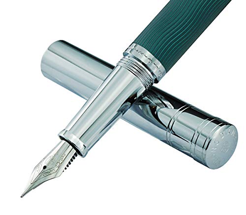 Hongdian 1843 - Penna stilografica in metallo massiccio, punta extra fine, motivo a ondulazione verde con convertitore ricaricabile e custodia in metallo