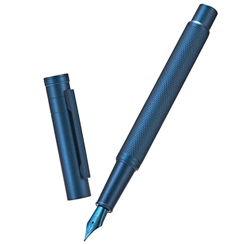 Hongdian Forest - Penna stilografica con pennino fine, design classico, con convertitore e custodia in metallo, colore: blu scuro