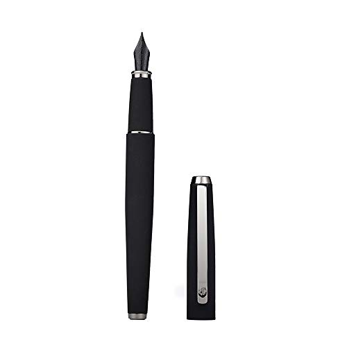 Hongdian - Penna stilografica nera opaca, pennino medio, serie Warrior, design classico con convertitore e scatola per penne in metallo
