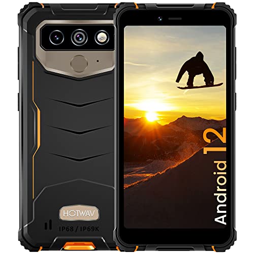 HOTWAV T5 Pro Rugged Smartphone 2022, Android 12 Telefono Indistruttibile 6.0  HD Cellulare Antiurto 7500mAh 4G Dual SIM Smartphone Antiurto 13MP 4GB+32GB 1TB Espandibili IP68IP69K, OTG GPS (Arancia)