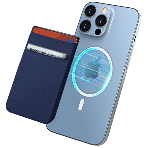 imluckies Portafoglio magnetico compatibile con MagSafe Wallet progettato per iPhone 13 Pro Max 13 Pro 13 13 Mini 14 Serie, doppio elastico in tessuto tasche porta carte per iPhone 12 Serie, Blu