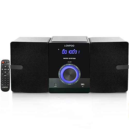 Impianto Stereo Casa Micro HiFi Compatto con lettore CD, Bluetooth, radio FM, USB, AUX-in, display LED e pulsante grande, telecomando