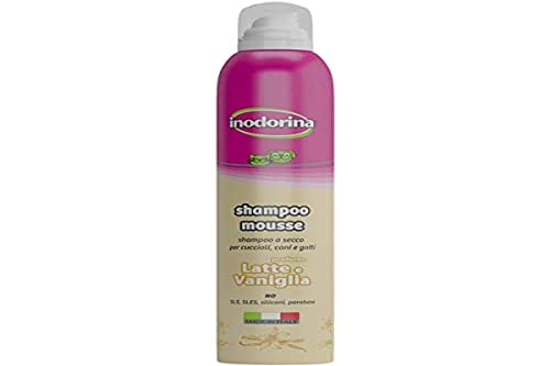 Inodorina Shampoo per Canii Mousse Latte e Vaniglia 300 ml Shampoo per cani gatti e cuccioli per l igiene quotidiana e lavaggi frequenti