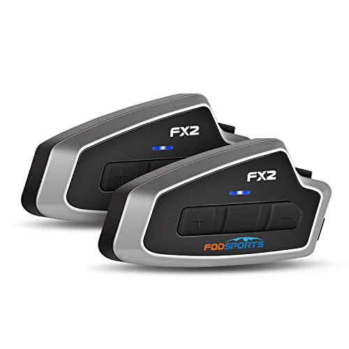 Interfono per casco da moto, Fodsports 2x FX2 Bluetooth V5.0 Connect 3 Riders Communication 2 People 1000m Headset per casco da moto Handsfree con navigazione GPS vocale, FM