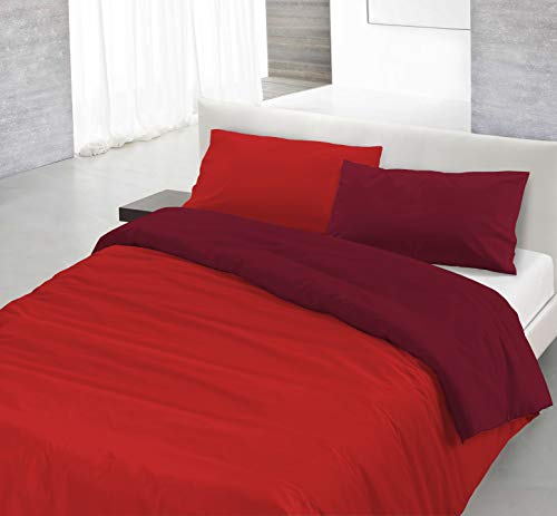Italian Bed Linen Natural Color Parure Copripiumino con Sacco e Federe, 100% Cotone, Rosso Bordeaux, Matrimoniale, 3 unità