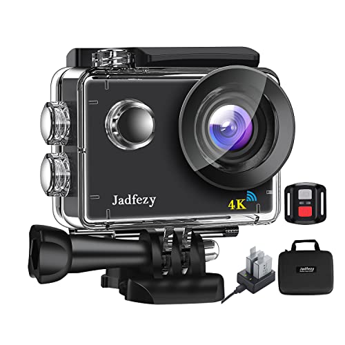 Jadfezy Action Cam 4K 30fps con WiFi e Telecomando, Sports Cam da 30 MP e 170° Grandangolare, Fotocamera subacquea da 30M dotato di 2×1350 mAh batterie e 25 Accessori di montaggio (J-7000 Pro)