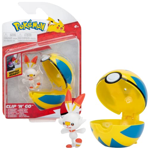 JAZWARES Pokeball Pokemon Clip  N  Go SCORBUNNY + Quick Ball, Aluminium, Hopplo. -Yes