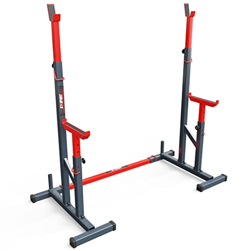 K-Sport - Attrezzo per bodybuilding regolabile, squat rack con spotter & dip , sbarra sollevamento pesi, stand power cage, telaio per panca