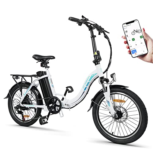 KAISDA Bicicletta elettrica pieghevole da 20 pollici, in alluminio, con motore da 250W, 36V 12,5Ah, batteria agli ioni di litio fino a 100km di distanza, cambio Shimano a 7 marce 22kg (Bianco)