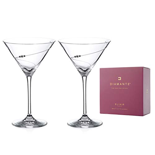 Katy Craig - Coppia di bicchieri da cocktail a forma di  Silhouette , taglio a mano, impreziositi da cristalli Swarovski, forma aggiornata