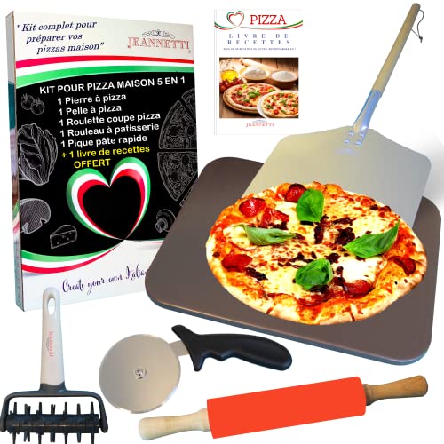 Kit completo per pizza casa-pietra in cordierite antiaderente-roulette taglio pizza-pala per pizza-mattarello-rotolo picque pasta veloce e bonus un libro di ricette