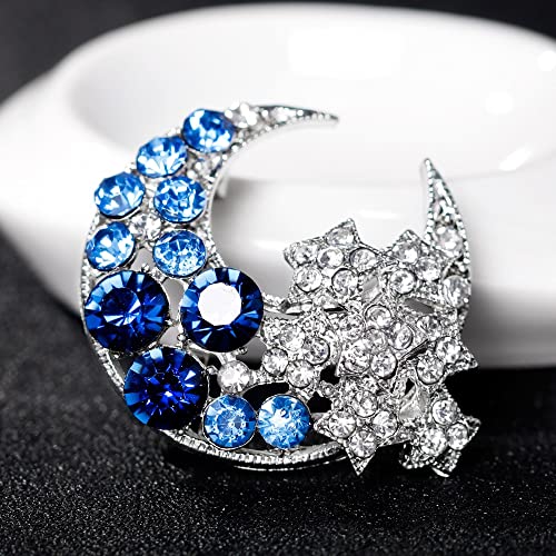KIZQYN Spilla Donne Shiny Moon Brooch Star Party Jewelry Purple Blue Strass Brooches Suit Suit Pins Accessori Moda Spille per Le Donne (Metal Color : N)
