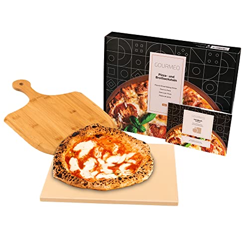 KLAGENA Pietra Refrattaria per Pizza in Casa o Barbecue - Pietra Lavica per Forni per Pizza - Con Pala in Bambù da 38x30 cm - Crosta Croccante e Perfetta