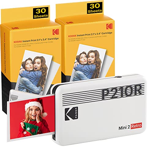 Kodak Mini 2 Stampante foto per cellulare, 6 Cartucce incluse, Istantanee formato 54x86mm, Bluetooth, Wireless, Portatile e compatibile iOS e Android - Bianca