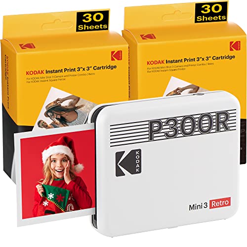 Kodak Mini 3 Stampante istantanea per smartphone, 6 cartucce incluse, Foto formato quadrato 76x76 mm, Portatile, Wireless e Bluetooth, Compatibile iOS e Android - Bianca