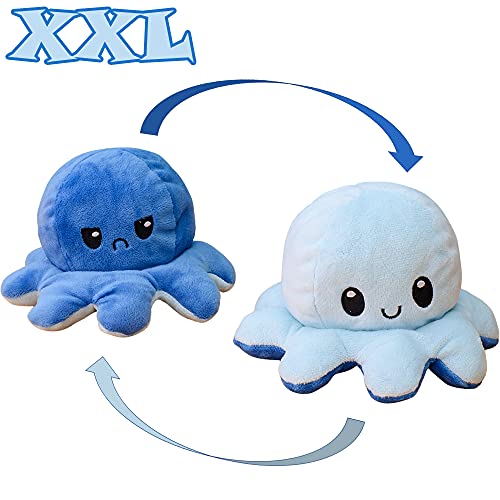 KUNSTIFY XXL Peluche Polipo reversibile peluche polpo 40cm, octopus peluche reversibile con polpo gigante grandi kawaii grande Simpatici peluche giganti, (Xxl Azzurro Blu)
