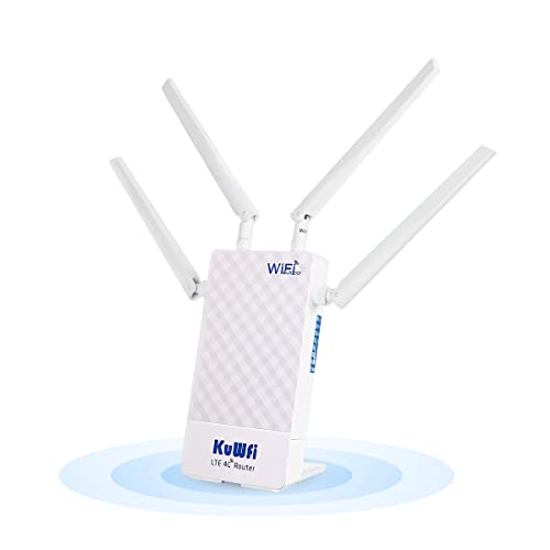 KuWFi Router 4G Con Sim, 150 Mbps Wireless fino a 300Mbps Con Slot Per Scheda SIM Router 4G da Esterno Con Porte LAN WAN, 4 Antenne Esterne Ad Alto Guadagno, Supporto10 Utenti
