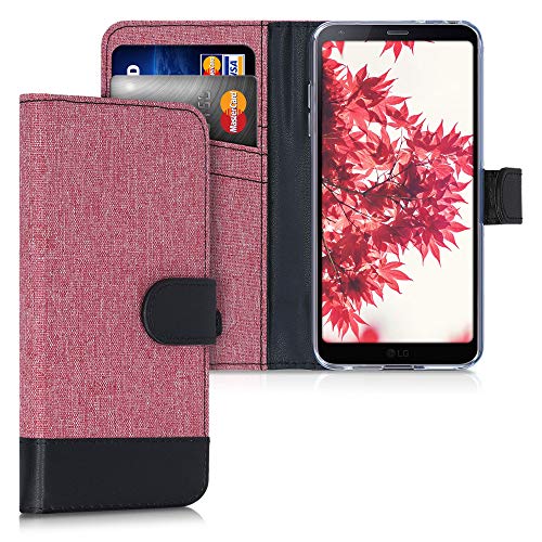 kwmobile Custodia Compatibile con LG G6 Cover Portafoglio - Case Chiusura Magnetica Portacarte Tessuto Similpelle Rosa Antico Nero