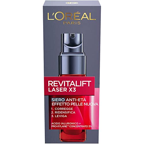 L Oréal Paris Siero Viso Revitalift Laser X3, Azione Antirughe Anti-Età con Acido Ialuronico e Pro-Xylane, 30 ml