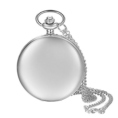 Lancardo liscia di metallo quadrante bianco arabo 24h militare marcatori moderno orologio da tasca con catena Regalo Perfetto