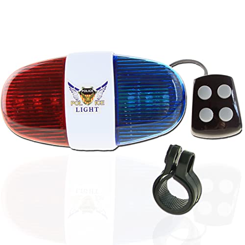 LEAGY - Sirena della polizia, 6 luci LED + 4 suoni forti, per bicicletta, funzione clacson e campanello