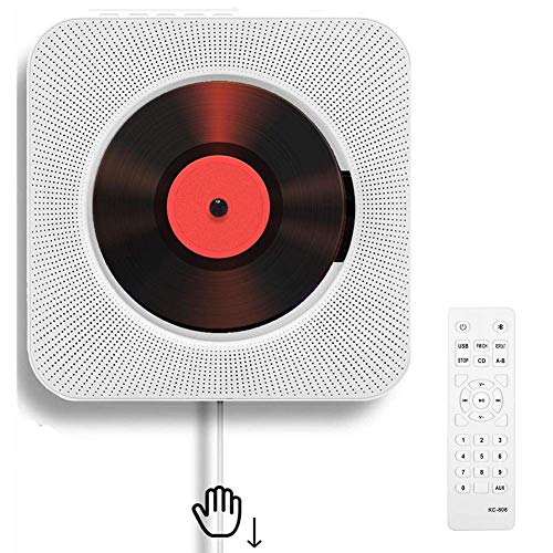 Lettore CD portatile con altoparlanti HiFi integrati da parete Bluetooth, Boombox audio per la casa con telecomando Radio FM USB MP3 Cuffie da 3,5 mm Ingresso uscita AUX con interruttore a tirante
