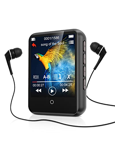 Lettore MP3 da 32 GB con Bluetooth 5.0 Lettore MP3 portatile a schermo intero con altoparlanti Lettore musicale Hi-Fi portatile con registrazione radio FM Lettore MP3 per bambini Adatto per lo sport